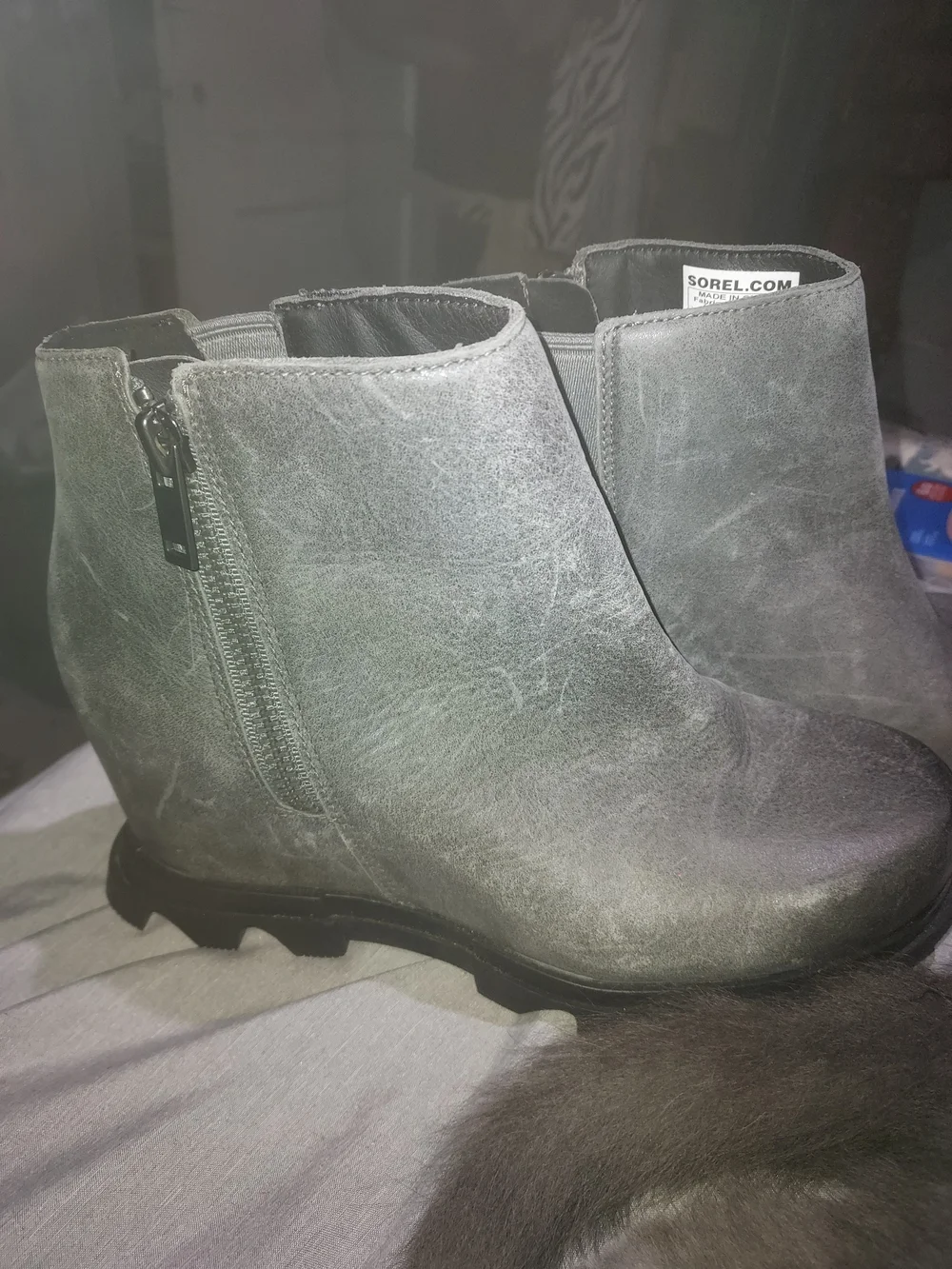 Sorel Gray Suede Platform Ankle Boots
